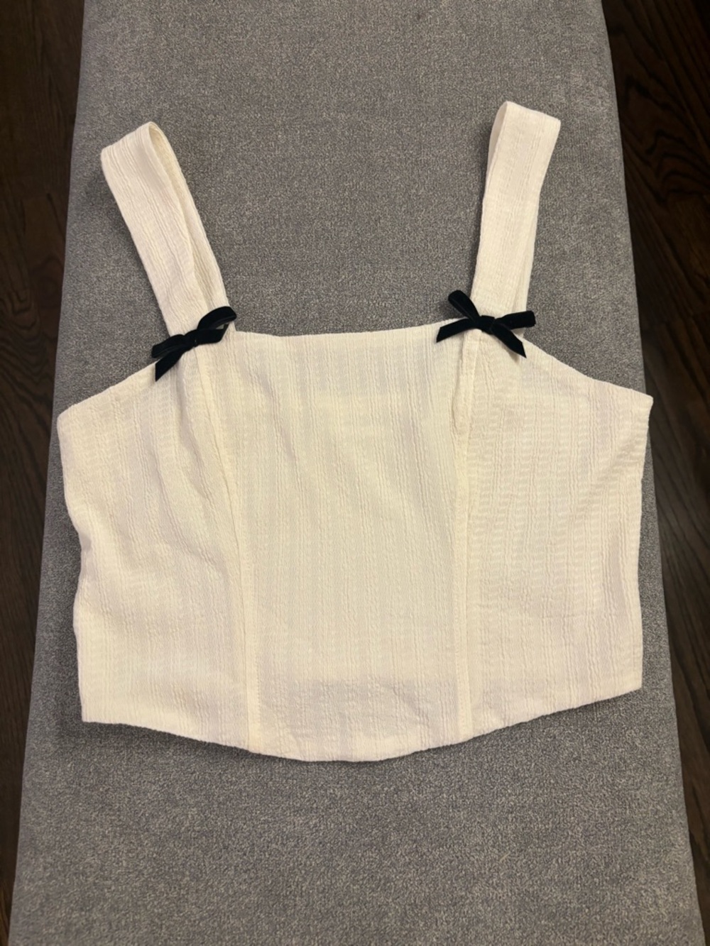 Willow Cream Cropped Tank with Black Bow Straps